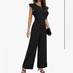 Molilove Casual Jumpsuit Solid Color With Zipper On Back Wide Leg Pants Elegant5